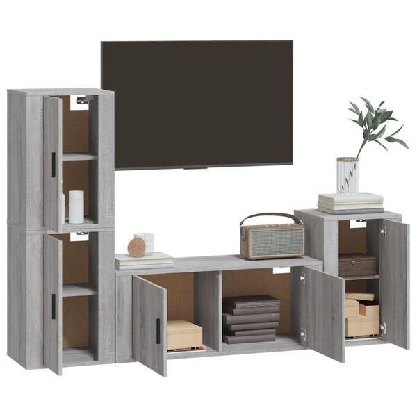 vidaXL Ensemble de meubles TV 4 pcs Sonoma gris Bois d'ing&eacute;nierie