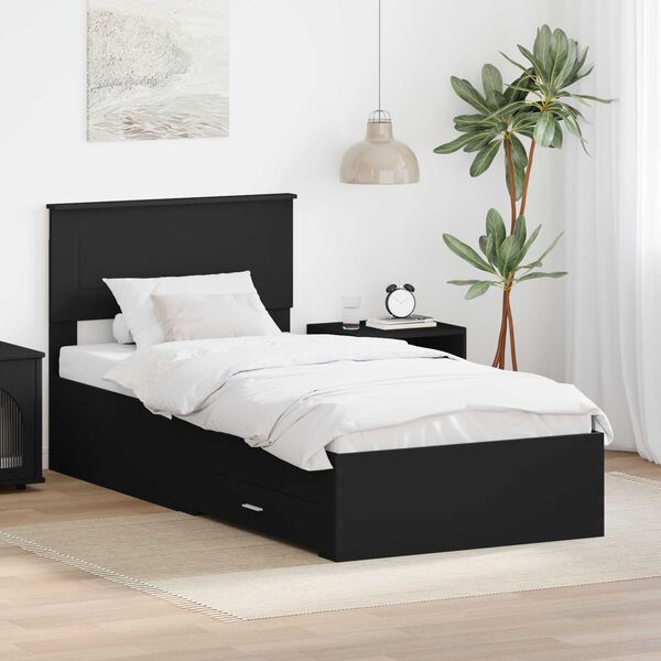 vidaXL Cadre de lit Noir et argent 75 x 190 cm Bois d'ing&eacute;nierie