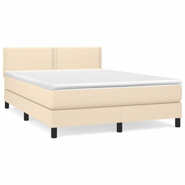 vidaXL Sommier &agrave; lattes de lit avec matelas Cr&egrave;me 140x190 cm Tissu