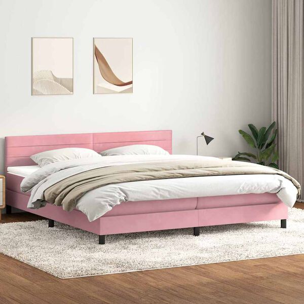 vidaXL Sommier &agrave; lattes de lit avec matelas et LED rose 180x220 cm velours