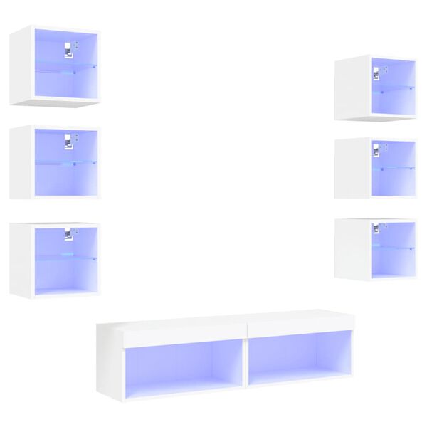 vidaXL Unit&eacute;s murales TV avec LED 8 pcs blanc bois d'ing&eacute;nierie
