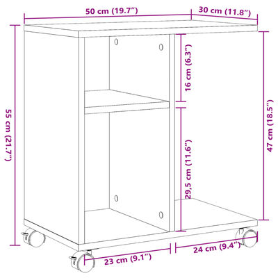 vidaXL Table d'appoint avec roues blanc 50x30x55 cm bois d'ingénierie