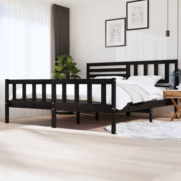 vidaXL Cadre de lit sans matelas noir bois massif 200x200 cm