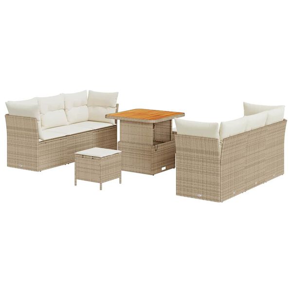vidaXL Ensemble de canap&eacute; de jardin avec coussin 9 pcs Beige polyrotin
