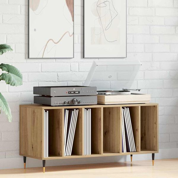 vidaXL Meuble &agrave; vinyles avec &eacute;tag&egrave;re ch&ecirc;ne artisanal 100 x 38 x 48 cm