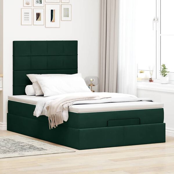 vidaXL Cadre de lit ottoman avec matelas vert fonc&eacute; 120x200 cm velours