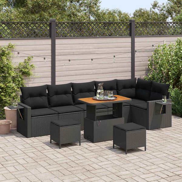 vidaXL Ensemble de canap&eacute; de jardin avec coussin 11 pcs Noir polyrotin