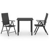 vidaXL Ensemble &agrave; manger de jardin 3 pcs noir