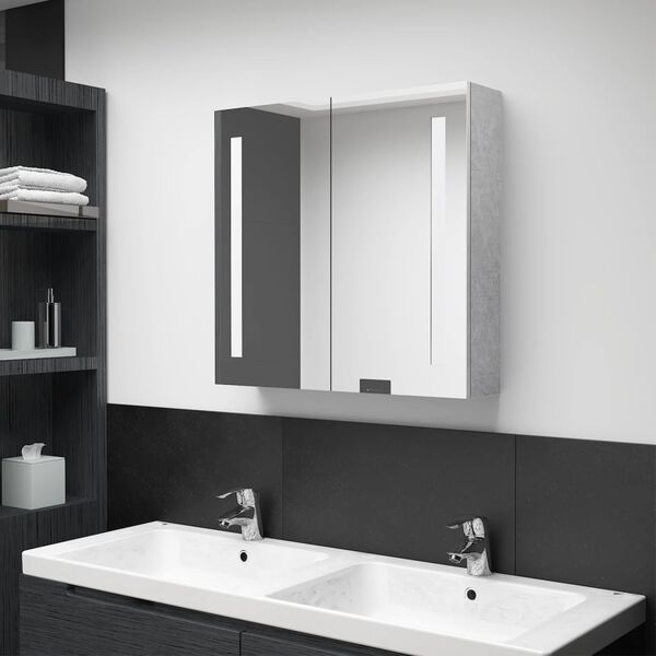 vidaXL Armoire de salle de bain &agrave; miroir LED Gris b&eacute;ton 62x14x60 cm