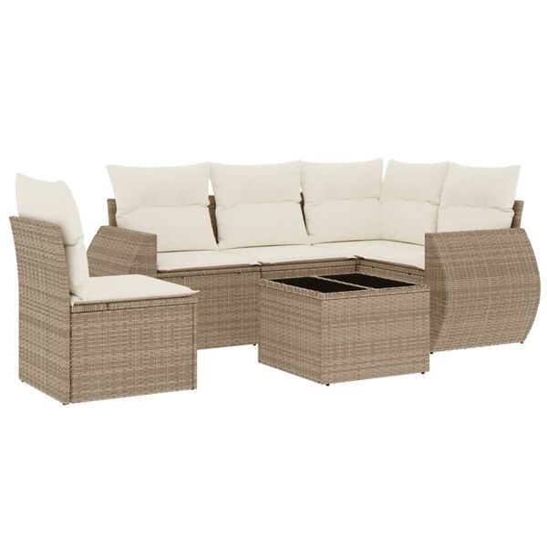 vidaXL Salon de jardin avec coussins 6 pcs beige r&eacute;sine tress&eacute;e