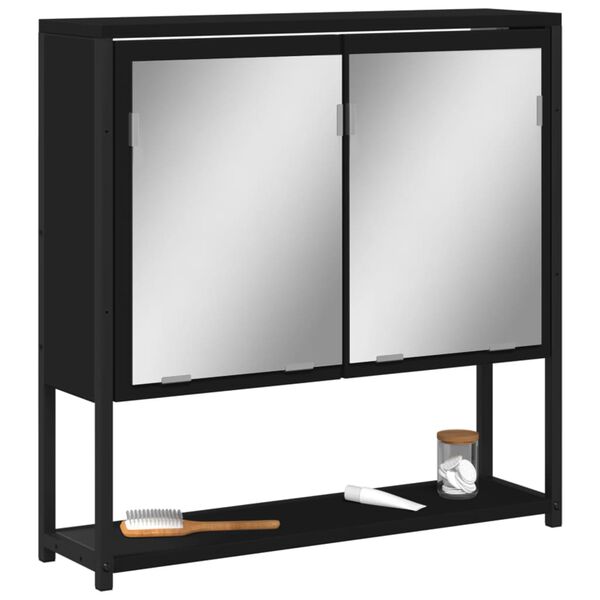vidaXL Armoire à miroir de salle de bain noir bois d'ingénierie