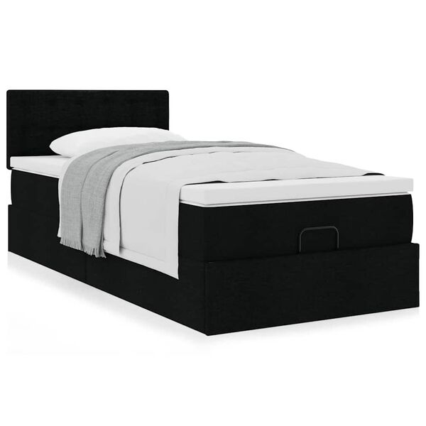 vidaXL Cadre de lit ottoman avec matelas noir 90x190 cm tissu