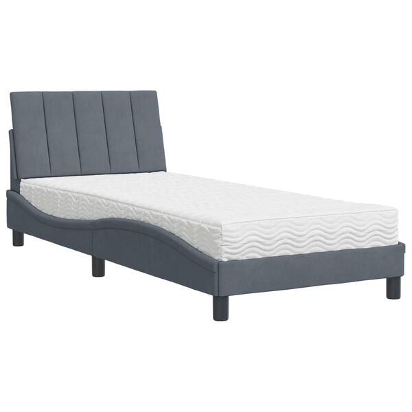 vidaXL Lit avec matelas Hanko gris fonc&eacute; 90x190 cm velours