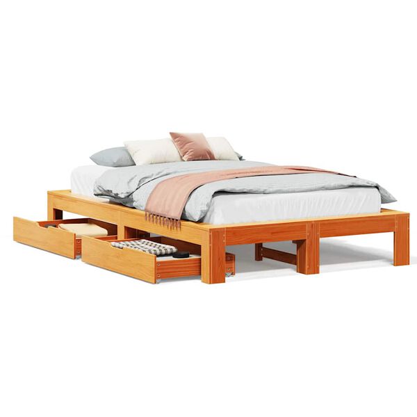 vidaXL Cadre de lit sans matelas cire marron 120x200cm bois pin massif