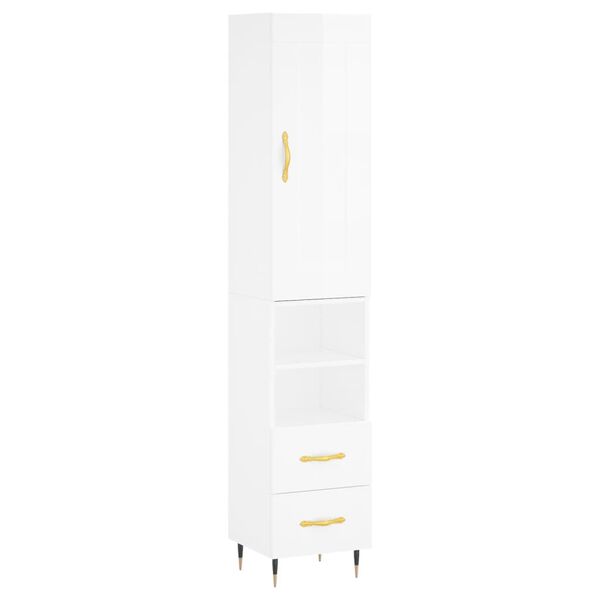 vidaXL Buffet haut Blanc brillant 34,5x34x180 cm Bois d'ing&eacute;nierie