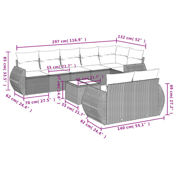 vidaXL Salon de jardin avec coussins 9 pcs beige r&eacute;sine tress&eacute;e