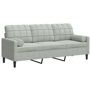 vidaXL Canap&eacute; 3 places avec oreillers gris clair 180 cm velours