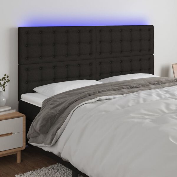 vidaXL T&ecirc;te de lit &agrave; LED Noir 200x5x118/128 cm Tissu
