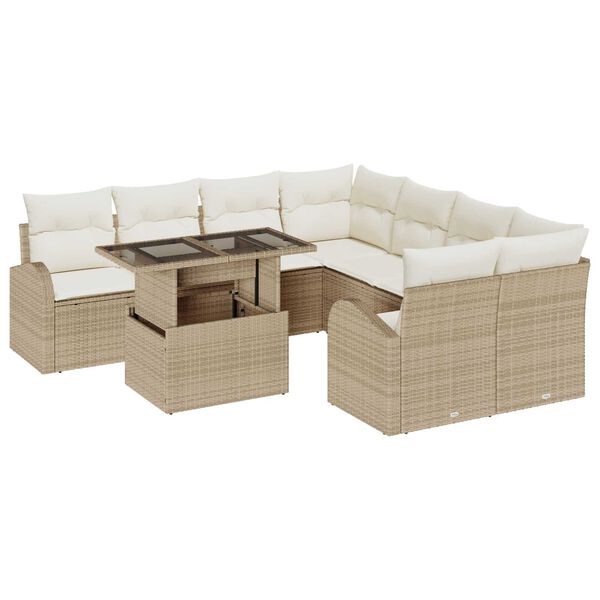vidaXL Ensemble de canap&eacute; de jardin 9 pcs Beige Poly Rattan