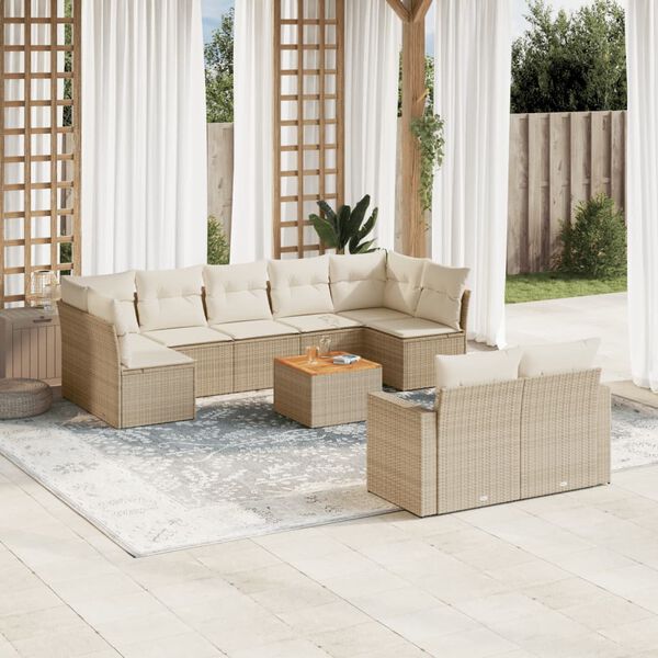 vidaXL Salon de jardin avec coussins 10 pcs beige r&eacute;sine tress&eacute;e