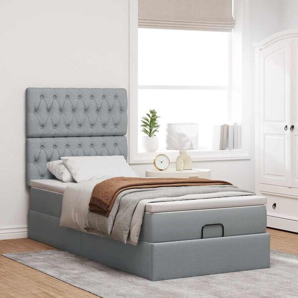 vidaXL Lit ottoman avec matelas et LED gris clair 90x200 cm tissu