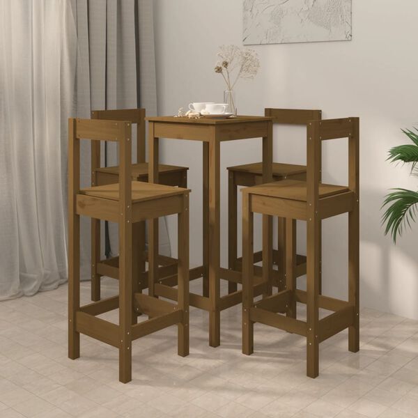 vidaXL Ensemble de bar 5 pcs Marron miel Bois de pin massif