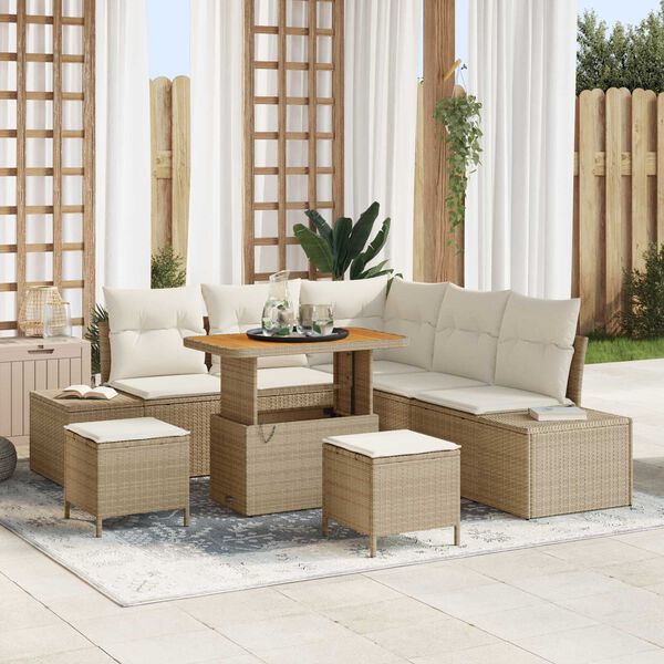 vidaXL Ensemble de canap&eacute; de jardin 8 pcs Beige Poly rotin