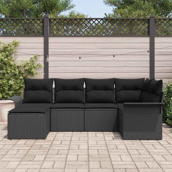 vidaXL Ensemble de canap&eacute; de jardin avec coussin 6 pcs Noir polyrotin