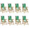 vidaXL Fauteuils pliants inclinables, 8 pi&egrave;ces, tissu vert et bois massif