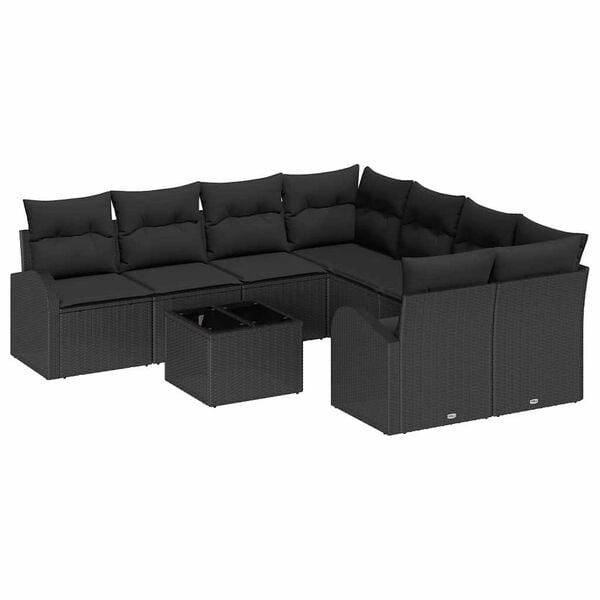 vidaXL Ensemble de Canap&eacute;s avec coussin 9 pcs Noir polyrotin