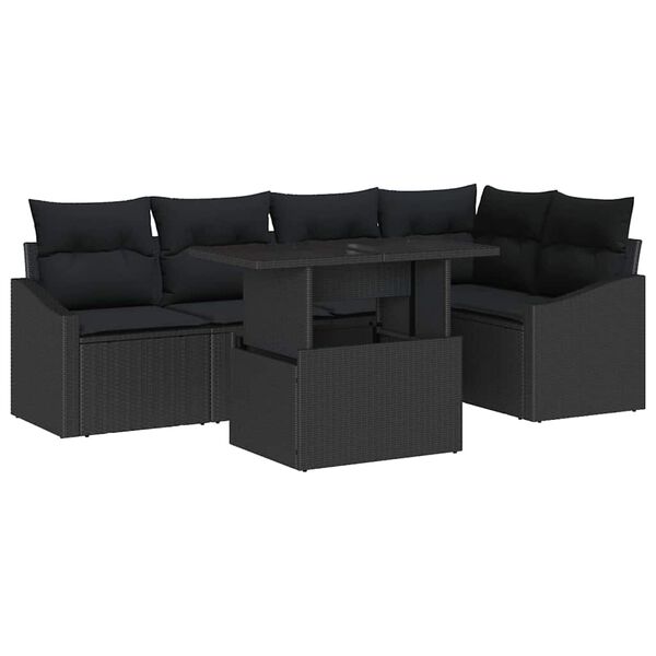 vidaXL Ensemble de canap&eacute; de jardin avec coussin 6 pcs Noir polyrotin