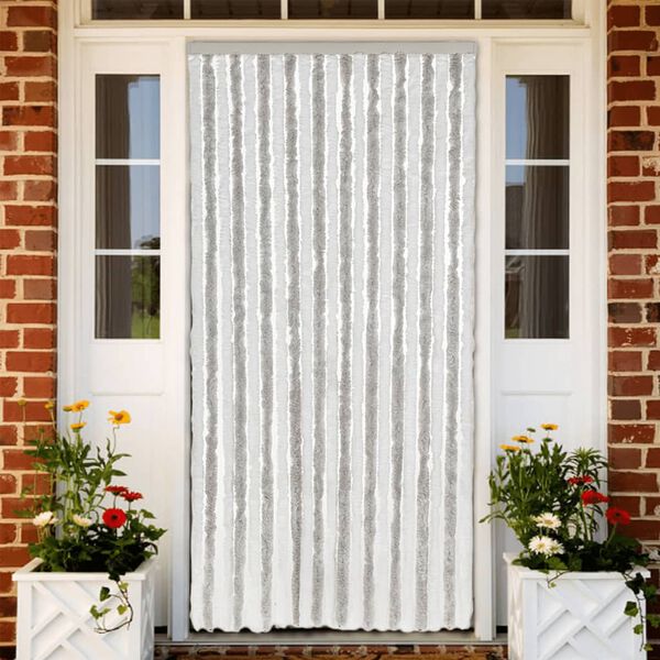 vidaXL Rideau anti-mouches gris clair et blanc 90x220 cm chenille