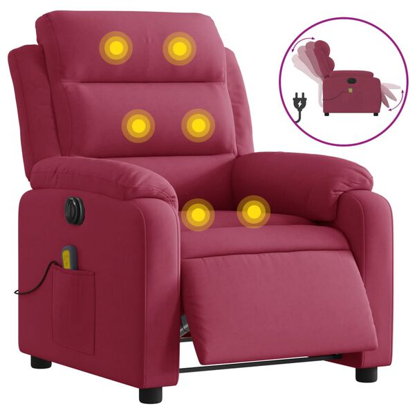 vidaXL Fauteuil inclinable massage &eacute;lectrique rouge bordeaux velours