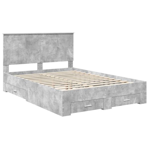 vidaXL Cadre de lit Gris b&eacute;ton 135 x 190 cm Bois d'ing&eacute;nierie