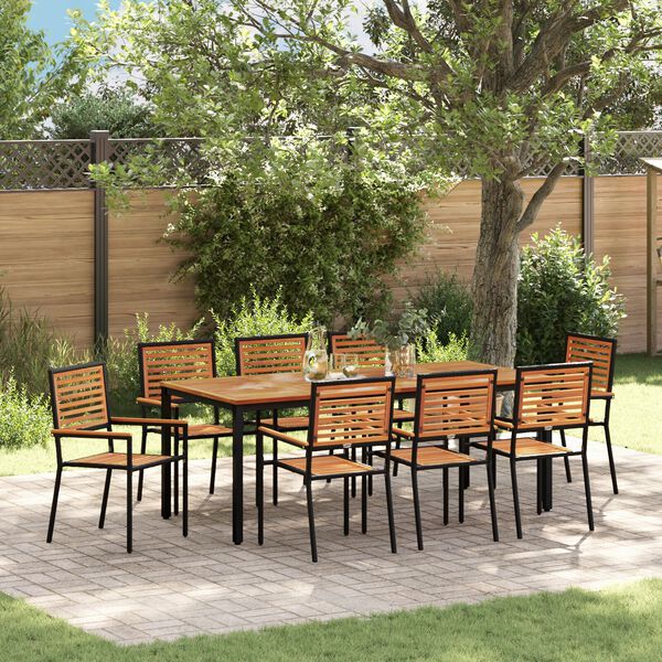 vidaXL Ensemble de salle à manger pour jardin 9 pcs Noir et Marron