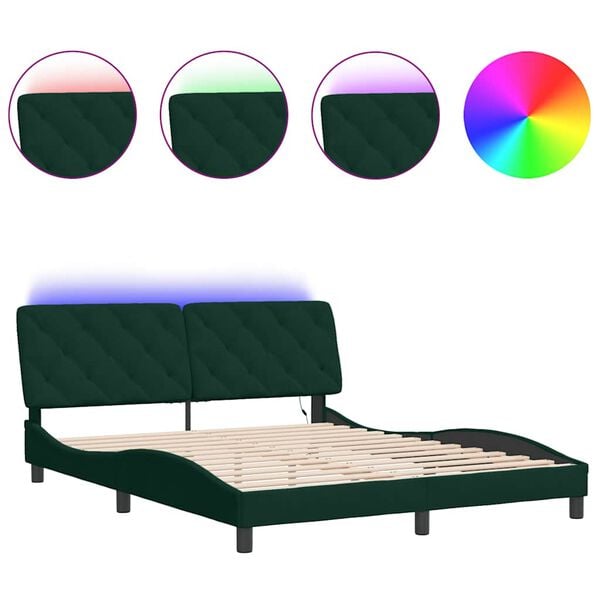 vidaXL Cadre de lit avec LED sans matelas vert fonc&eacute; 160x200 cm velours