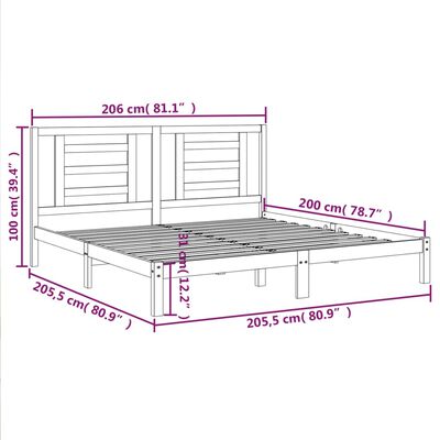 vidaXL Cadre de lit Marron miel Bois de pin massif 200x200 cm