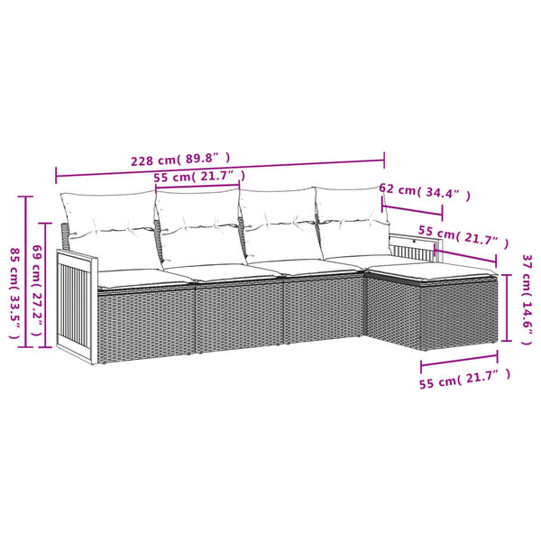 vidaXL Salon de jardin 5 pcs avec coussins noir r&eacute;sine tress&eacute;e