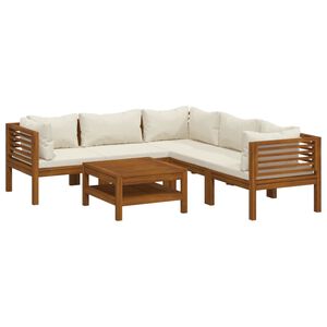 vidaXL Salon de jardin 6 pcs avec coussin cr&egrave;me Bois d'acacia solide