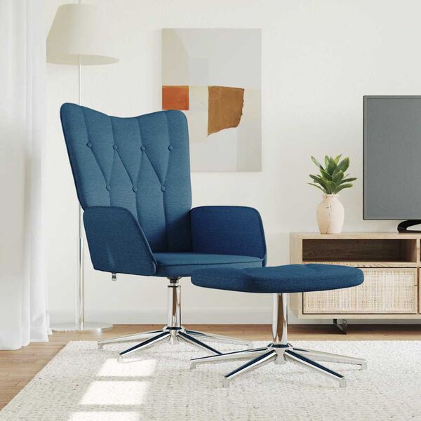 vidaXL Chaise de relaxation avec tabouret Bleu Tissu