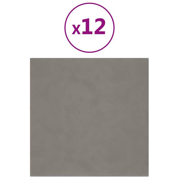vidaXL Panneaux muraux 12 pcs Gris clair 30x30 cm Velours 1,08 m&sup2;