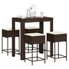 vidaXL Ensemble de bar de jardin avec coussins 5 pcs marron poly rotin