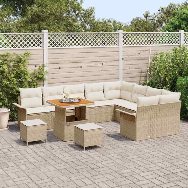 vidaXL Ensemble de canap&eacute; de jardin 12 pcs Beige polyrotin