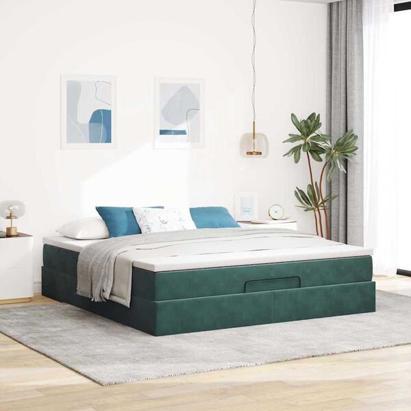 VidaXL Cadre de lit ottoman avec matelas vert fonc&eacute; 160x200 cm velours