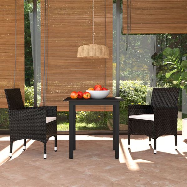 vidaXL Ensemble &agrave; d&icirc;ner de jardin avec coussins 3 pcs poly rotin noir