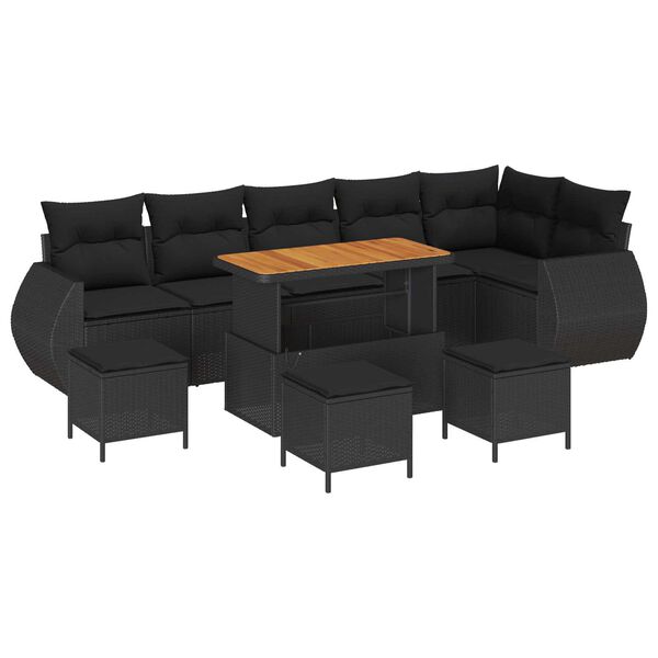 vidaXL Ensemble de canap&eacute; de jardin 10 pcs Noir Poly Rattan