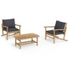 vidaXL Salon de jardin 3 pcs avec coussins gris fonc&eacute; bambou