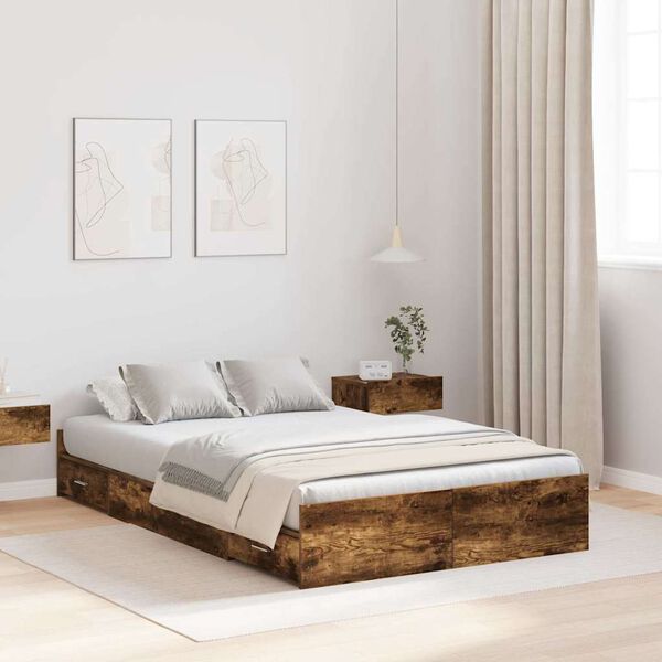 vidaXL Cadre de lit avec rangement avec tiroir Ch&ecirc;ne fum&eacute; 120 x 190 cm