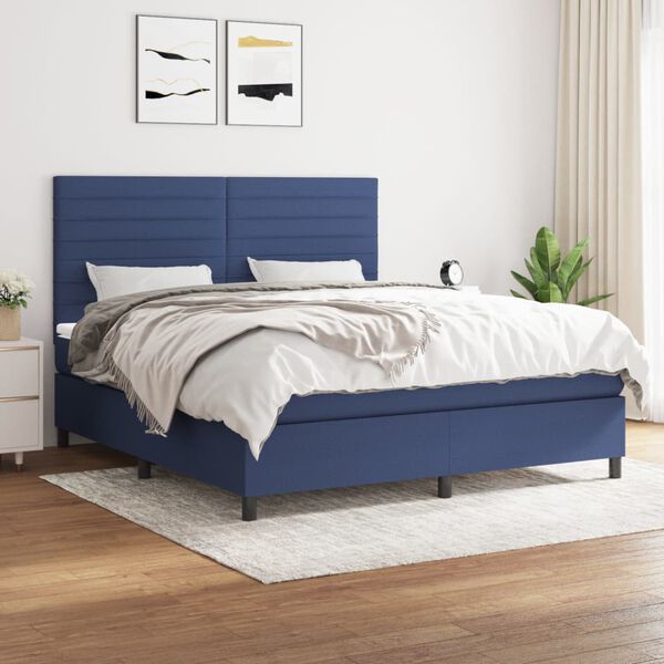 vidaXL Sommier &agrave; lattes de lit avec matelas Bleu 160x200 cm Tissu