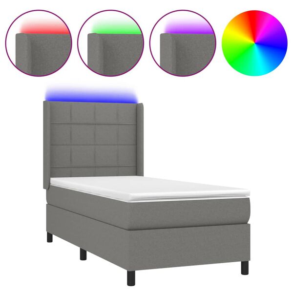 vidaXL Sommier &agrave; lattes de lit matelas LED Gris fonc&eacute; 90x200cm Tissu